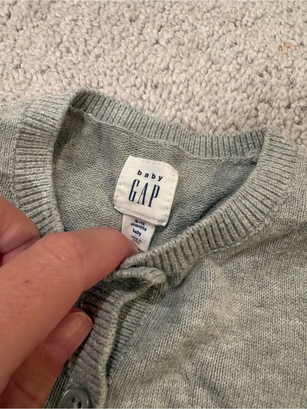 GAP Gray Knit Cardigan with Cute Animal Pocket Appliqués 6-12 mo